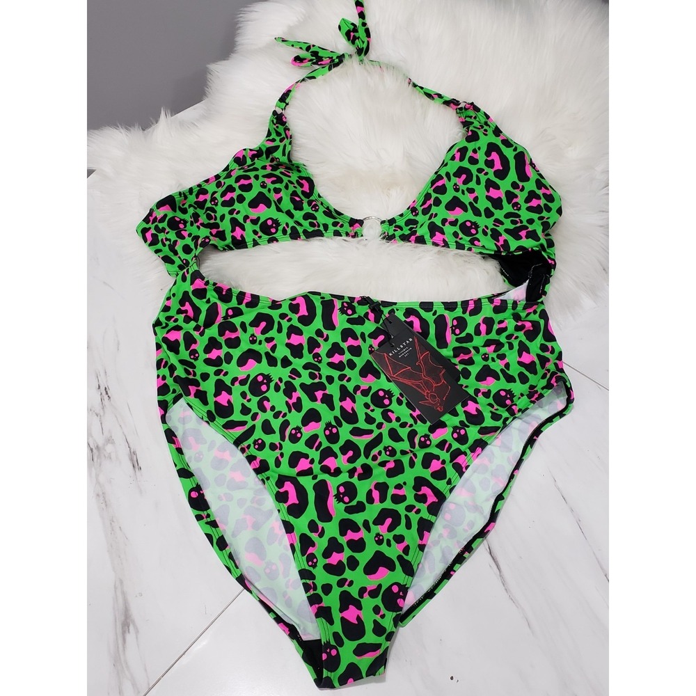 NEW 4XL Killstar Wild Is The Night Swimsuit Green Leopard Skull Cutout Monokini
